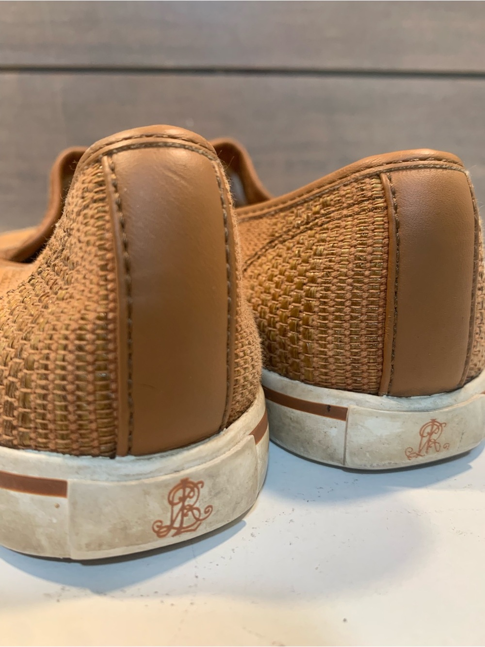 Lauren Ralph Lauren Slip-On Basket Weave Sneakers Tan Size 7.5 Preppy Casual - Picture 4 of 6